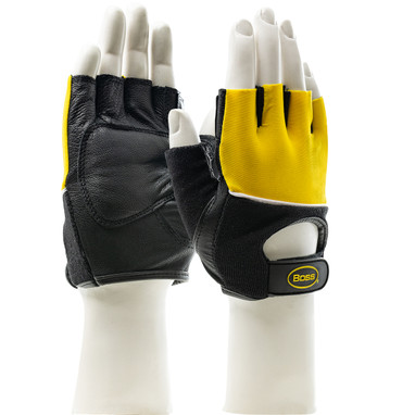 Maximum Safety Leather Palm Lifting Gloves w/Reinforced Padded Insert -  Hi-Vis Yellow Cotton Back - - 12/PR - 122-AV70
