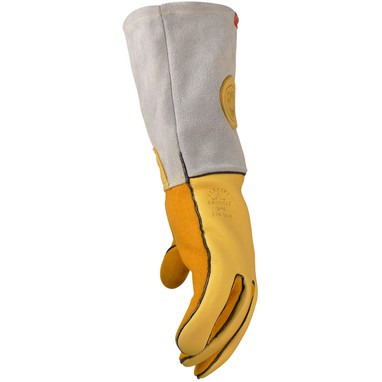 Caiman Elk Skin MIG/Stick Welder's Glove w/an Unlined Palm & FR Wool Lined Back - Gold - 6/PR - 1485