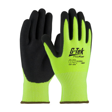 G-Tek PolyKor Hi-Vis Seamless Knit Blended Glove w/Double-Dipped Nitrile Coated MicroSurface Grip on Palm & Fingers - Yellow - 1/DZ - 16-343LG