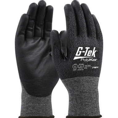 G-Tek PolyKor Seamless Knit Blended Glove w/Polyurethane Coated Flat Grip on Palm & Fingers - 21 Gauge - Touchscreen Compatible - Black - 1/DZ - 16-541