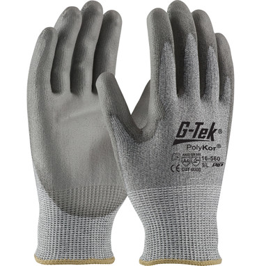 G-Tek PolyKor Seamless Knit Blended Glove w/Polyurethane Coated Flat Grip on Palm & Fingers - Gray - 1/DZ - 16-560