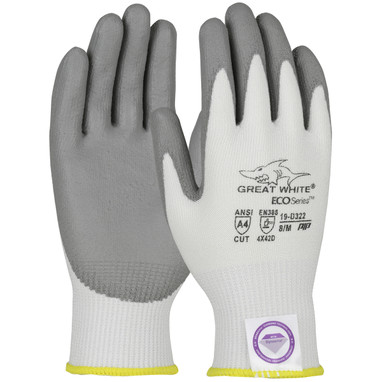 Great White ECO Series Seamless Knit Dyneema Diamond 2.0 Blended Glove w/Polyurethane Coated Flat Grip on Palm & Fingers - - 1/DZ - 19-D322