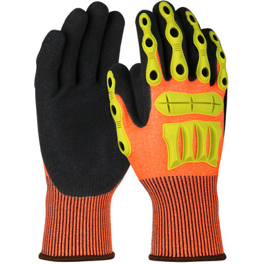 G-Tek Seamless Knit HPPE Blended Glove w/Impact Protection & S&y Nitrile Coated Palm Fingers - Hi-Vis Orange - 6/PR - 1CF7006FTPR