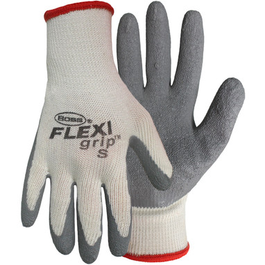 Boss Regular Weight Seamless Knit Polyester/Cotton Glove w/Latex Coated Crinkle Grip - White - 12/PR - 1SR8425