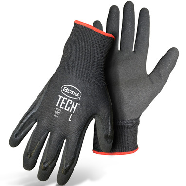 Boss Seamless Knit Polyester Glove w/Double-Dipped Nitrile Coated MicroSurface Grip on Palm & Fingers - Black - 12/PR - 1UH7820