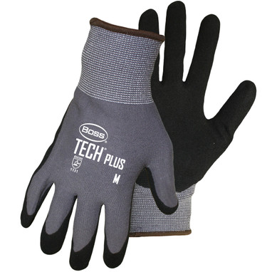 Boss Seamless Knit Nylon Glove w/Premium Nitrile Coated MicroSurface Grip on Palm & Fingers - 15 Gauge - Gray - 12/PR - 1UH7830