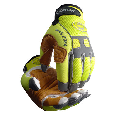 Caiman MAG Multi-Activity Glove w/Goat Grain Leather Patch Palm & Hi-Vis AirMesh Back - Yellow - 6/PR - 2984