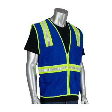 PIP Non-ANSI Surveyor's Style Safety Vest w/a Solid Front  Mesh Back & Prismatic Tape - Blue - 1/EA - 300-1000