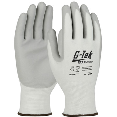 G-Tek ECO Series Seamless Knit Recycled Yarn / Sp&ex Blended Glove w/Nitrile Coated Foam Grip on Palm & Fingers - White - 1/DZ - 31-330R