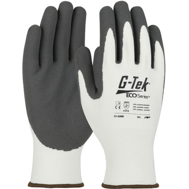 G-Tek ECO Series Seamless Knit Recycled Yarn / Sp&ex Blended Glove w/Nitrile Coated MicroSurface Grip on Palm & Fingers - White - 1/DZ - 31-530R