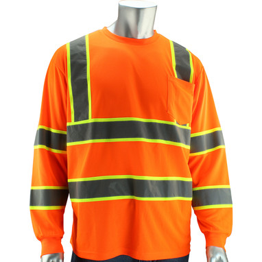 PIP Hi-Vis Apparel ANSI Type R Class 3 Two-Tone Long Sleeve T-Shirt - Orange - 1/EA - 313-1345