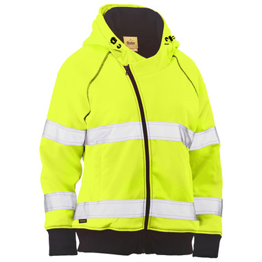 Bisley ANSI Type R Class 2 Women's Contoured Full Zip Hooded Sweatshirt w/Sherpa Lining - Hi-Vis Yellow - 1/EA - 323W6819T