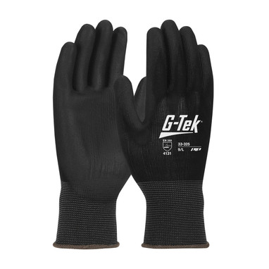 G-Tek Heavy Weight Seamless Knit Nylon Glove w/Premium Thick Polyurethane Coated Flat Grip on Palm & Fingers - Black - 1/DZ - 33-325