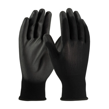 PIP Seamless Knit Polyester Glove w/Polyurethane Coated Flat Grip on Palm & Fingers - Black - 1/DZ - 33-B115