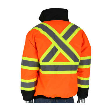 PIP ANSI Type R Class 3 & CSA Z96 Two-Tone X-Back  Black Bottom Bomber Jacket - Hi-Vis Orange - 1/EA - 333-1745X