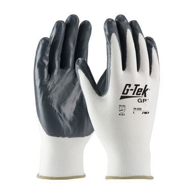 G-Tek Economy Seamless Knit Nylon Glove w/Solid Nitrile Coated Smooth Grip on Palm & Fingers - White - 1/DZ - 34-225