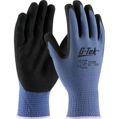 G-Tek Seamless Knit Nylon Glove w/Nitrile Coated MicroSurface Grip on Palm & Fingers - Blue - 1/DZ - 34-500
