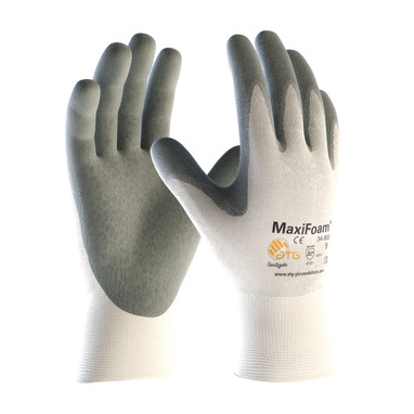 MaxiFoam Premium Seamless Knit Nylon Glove w/Nitrile Coated Foam Grip on Palm & Fingers - White - 1/DZ - 34-800