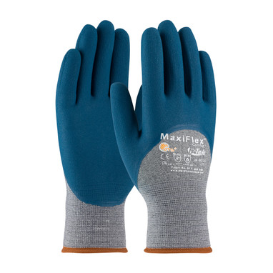 MaxiFlex Comfort Seamless Knit Cotton / Nylon Elastane Glove w/Nitrile Coated MicroFoam Grip on Palm  Fingers & Knuckles - Gray - 1/DZ - 34-9025