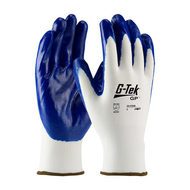 G-Tek Economy Seamless Knit Nylon Glove w/Solid Nitrile Coated Smooth Grip on Palm & Fingers - White - 1/DZ - 34-C229