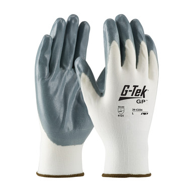 G-Tek Seamless Knit Nylon Glove w/Nitrile Coated Foam Grip on Palm & Fingers - White - 1/DZ - 34-C234
