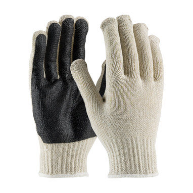 PIP Regular Weight Seamless Knit Cotton/Polyester Glove w/PVC Palm Coated Grip - Natural - 1/DZ - 36-110PC-BK