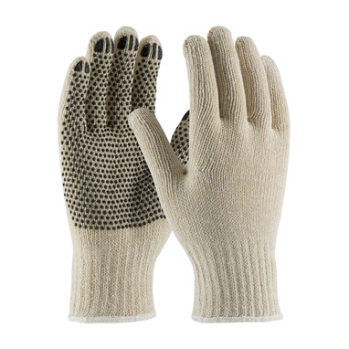 PIP Regular Weight Seamless Knit Cotton/Polyester Glove w/PVC Dotted Grip - Natural - 1/DZ - 36-110PD