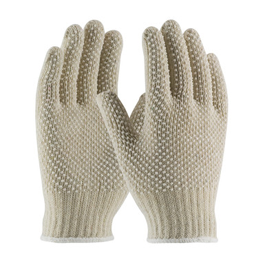 PIP Regular Weight Seamless Knit Cotton/Polyester Glove w/White PVC Dotted Grip - Double-Sided - Natural - 1/DZ - 36-110PDD-WT