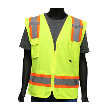 Viz-Up ANSI Type R Class 2 Two-Tone Mesh Vest w/Solid Front  Back & "D" Ring Access - Hi-Vis Yellow - 1/EA - 47215