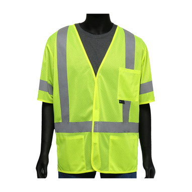 Viz-Up ANSI Type R Class 3 Three Pocket FR Treated Mesh Vest - Hi-Vis Yellow - 1/EA - 47308