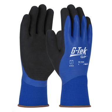 G-Tek Seamless Knit Polyester Glove w/Double Dipped Latex Coated MicroSurface Grip on Full H& - Blue - 1/DZ - 55-1600