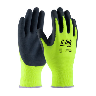 G-Tek Hi-Vis Seamless Knit Polyester Glove w/Latex Coated MicroSurface Grip on Palm & Fingers - Yellow - 1/DZ - 55-AG317