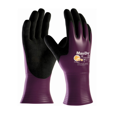 MaxiDry Ultra Lightweight Nitrile Glove w/Seamless Knit Nylon Liner & Non-Slip MicroFoam Grip on Palm Fingers - Fully Coated Gauntlet - Purple - 1/DZ - 56-426