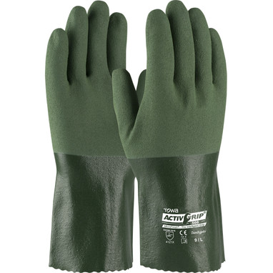 ActivGrip Nitrile Coated Glove w/Cotton Liner & MicroFinish Grip - 12" - Green - 1/DZ - 56-AG566