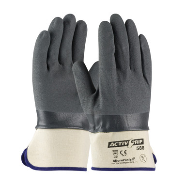 ActivGrip Nitrile Coated Glove w/Cotton Liner & MicroFinish Grip - Safety Cuff - Gray - 1/DZ - 56-AG588