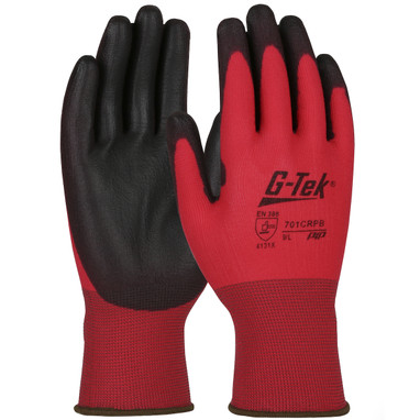G-Tek Seamless Knit Nylon Glove w/Polyurethane Coated Smooth Grip on Palm & Fingers - 15 Gauge - Red - 1/DZ - 701CRPB