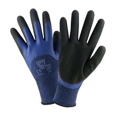 PIP Seamless Knit Polyester Glove w/Double Dipped Latex S&y Foam Grip on Palm & Fingers - Blue - 1/DZ - 713BLDD