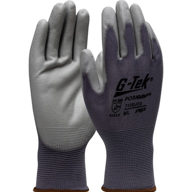 G-Tek PosiGrip Seamless Knit Nylon Glove w/Polyurethane Coated Flat Grip on Palm & Fingers - Gray - 1/DZ - 713SUCG