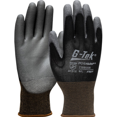 G-Tek PosiGrip Seamless Knit Nylon Glove w/Polyurethane Coated Flat Grip on Palm & Fingers - Black - 1/DZ - 713SUGB