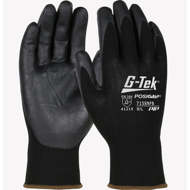 G-Tek PosiGrip Economy Seamless Knit Nylon Glove w/Nitrile Coated Foam Grip on Palm & Fingers - Black - 1/DZ - 715SNFB
