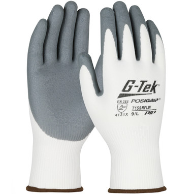 G-Tek PosiGrip Seamless Knit Nylon Glove w/Nitrile Coated Foam Grip on Palm & Fingers - White - 1/DZ - 715SNFLW