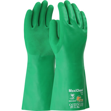 MaxiChem Nitrile Blend Coated Glove w/Nylon / Elastane Liner & Non-Slip Grip on Palm Fingers  14" - Green - 6/DZ - 76-830