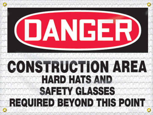 OSHA Danger High Wind Safety Sign: Construction Area - Hard Hats - Safety Glasses Required Beyond This Point 18" x 24" 1/Each - FMB102
