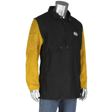 Ironcat FR Clothing-Welding Combination Cotton / Leather Cape Sleeve w/Apron - Black - 1/EA - 8051