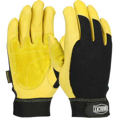 Ironcat Heavy Duty Top Grain Cowhide Leather Reinforced Palm Glove w/Fabric Back - Gold - 3/PR - 86350