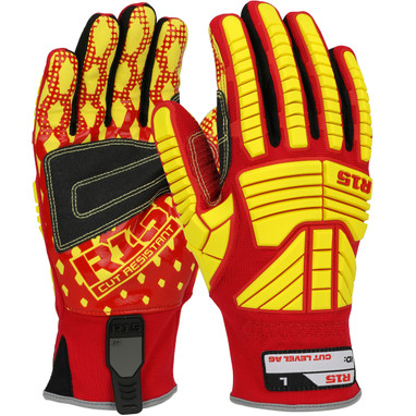 R15 Synthetic Leather Double Palm w/PVC & Fabric Back - TPR Impact Protection - Red - 6/PR - 87015