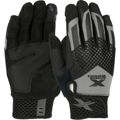 Extreme Work Knuckle KnoX ToughX Suede Palm w/Gray Fabric Back & Touchscreen Index Finger - TPR Guard - Gray - 3/PR - 89303GY