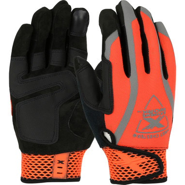 Extreme Work VizX ToughX Suede Palm w/Hi-Vis Orange Fabric Back & Touchscreen Index Finger - Hi-Vis - 3/PR - 89308OR