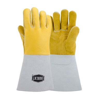 Ironcat Premium Grade Top Grain Elkskin Leather Welder's Glove w/Cotton/Foam Lining & Gauntlet Cuff - Yellow - 6/PR - 9060