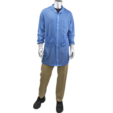 Uniform Technology Reusable Clothing Long ESD Sheer Labcoat - Knit Cuff - Blue - 1/EA - BR6C-42NB